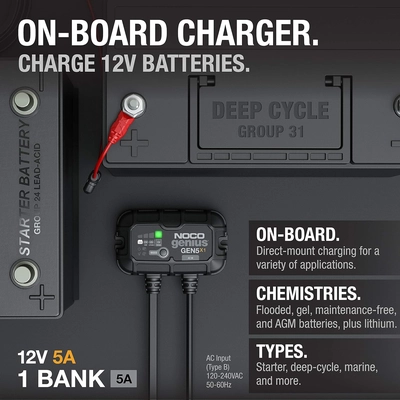 NOCO BOOST - GEN5X1- 5-Amp (5-Amp Per Bank), Genius Onboard Marine Battery Charger pa7