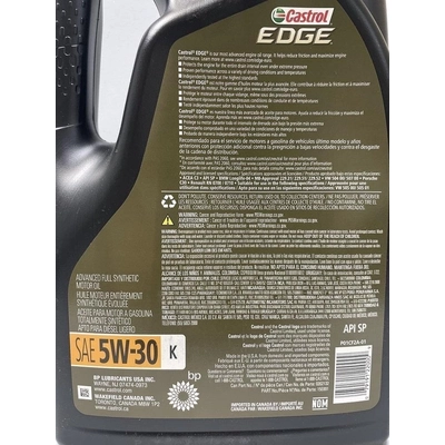 CASTROL - 0202132 - CASTROL Synthetic Engine Oil Edge K 5W30 , 4.73L (Pack of 3)  UNIVERSAL FIT pa7