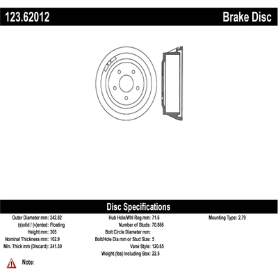 Tambour de frein avant by CENTRIC PARTS - 123.62012 pa1