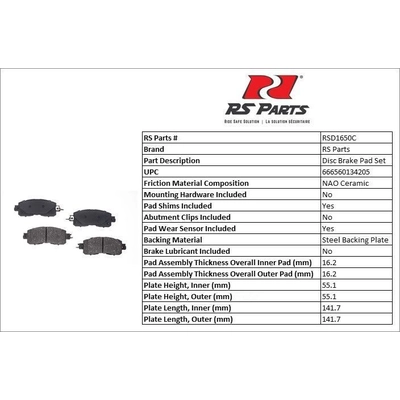 RS PARTS - RSD1650C - Front Ceramic Pads pa3