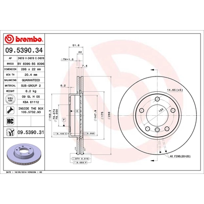 Front Premium Rotor by BREMBO - 09.5390.31 (1 Qty) pa2