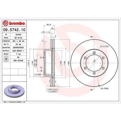 Front Premium Rotor by BREMBO - 09.5742.10 (1 Qty) pa8