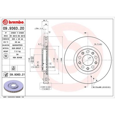 Front Premium Rotor by BREMBO - 09.9363.21 (1 Qty) pa2