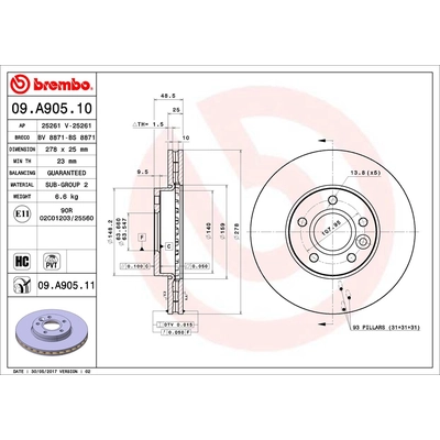 Front Premium Rotor by BREMBO - 09.A905.11 (1 Qty) pa1