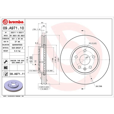 Front Premium Rotor by BREMBO - 09.A971.11 (1 Qty) pa3