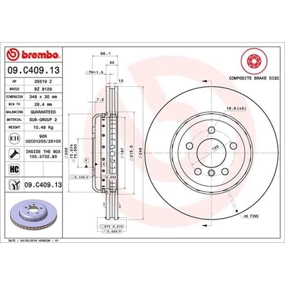 Front Premium Rotor by BREMBO - 09.C409.13 (1 Qty) pa4