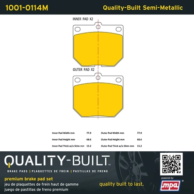 Front Semi Metallic Pads by QUALITY-BUILT - 1001-0114M pa1