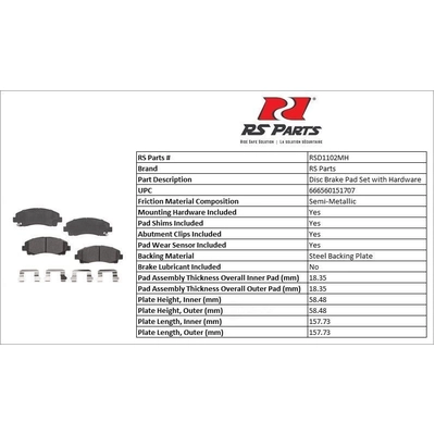 RS PARTS - RSD1102MH - Plaquettes avant semi-métallique pa2