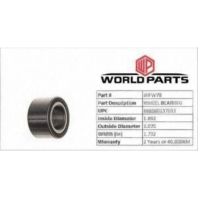 WORLDPARTS - WFW78 - Front Wheel Bearing pa2