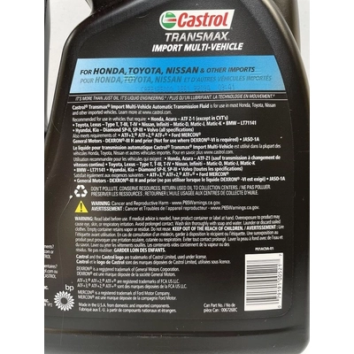 CASTROL Manual Transmission Fluid Transmax Import Multi-Vehicle ATF , 3.78L (Pack of 3) - 006726BC pa42