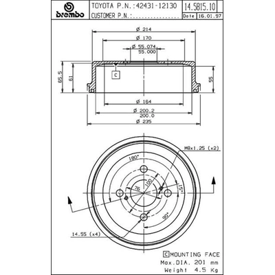 Rear Brake Drum by BREMBO - 14.5815.10 pa2