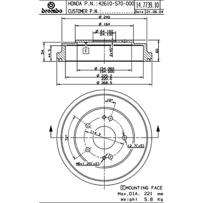 Tambour de frein arrière by BREMBO - 14.7739.10 pa3