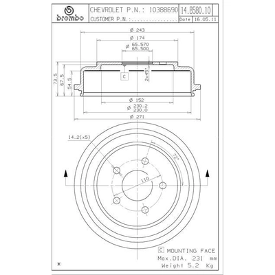 Rear Brake Drum by BREMBO - 14.B580.10 pa6