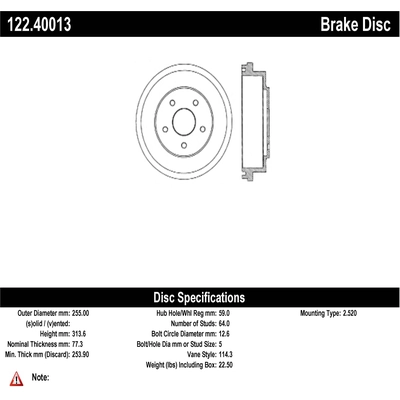 Tambour de frein arrière by CENTRIC PARTS - 122.40013 pa1