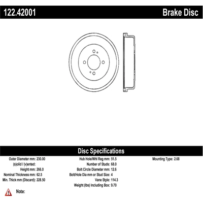 Tambour de frein arrière by CENTRIC PARTS - 122.42001 pa1