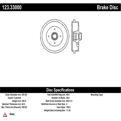 Tambour de frein arrière by CENTRIC PARTS - 123.33000 pa1