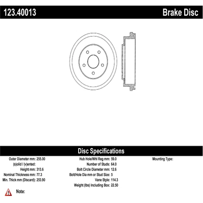 Tambour de frein arrière by CENTRIC PARTS - 123.40013 pa2