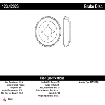 Tambour de frein arrière by CENTRIC PARTS - 123.42023 pa2