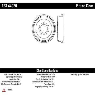 Tambour de frein arrière by CENTRIC PARTS - 123.44020 pa1