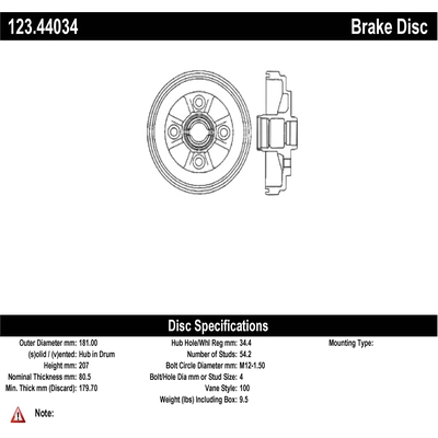 Tambour de frein arrière by CENTRIC PARTS - 123.44034 pa1