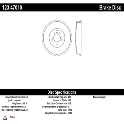 Tambour de frein arrière by CENTRIC PARTS - 123.47010 pa1