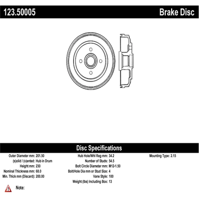 Tambour de frein arrière by CENTRIC PARTS - 123.50005 pa2