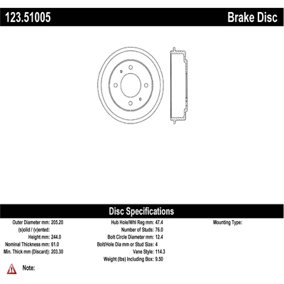 Tambour de frein arrière by CENTRIC PARTS - 123.51005 pa2