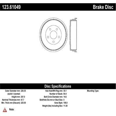 Tambour de frein arrière by CENTRIC PARTS - 123.61049 pa2