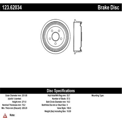 Tambour de frein arrière by CENTRIC PARTS - 123.62034 pa1