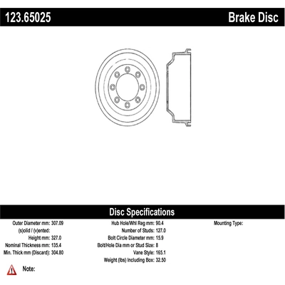 Tambour de frein arrière by CENTRIC PARTS - 123.65025 pa1