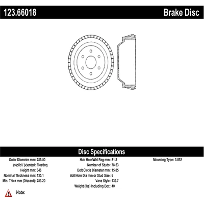 Tambour de frein arrière by CENTRIC PARTS - 123.66018 pa1