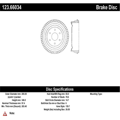 Tambour de frein arrière by CENTRIC PARTS - 123.66034 pa1