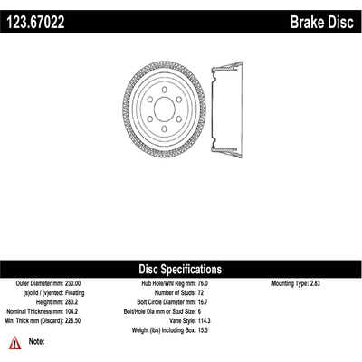 Tambour de frein arrière by CENTRIC PARTS - 123.67022 pa1