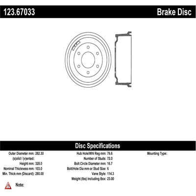 Tambour de frein arrière by CENTRIC PARTS - 123.67033 pa1