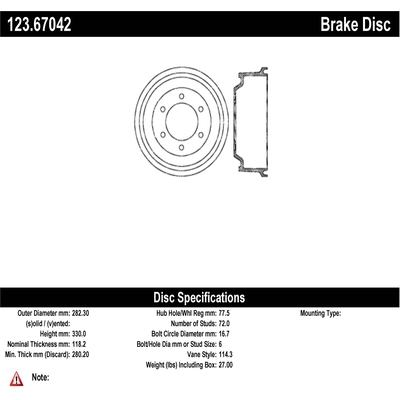 Tambour de frein arrière by CENTRIC PARTS - 123.67042 pa2