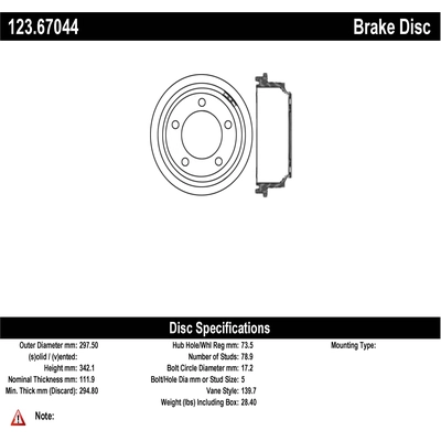 Tambour de frein arrière by CENTRIC PARTS - 123.67044 pa2