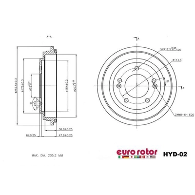 Tambour de frein arrière by EUROROTOR - HYD02 pa3