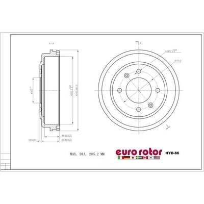 Tambour de frein arrière by EUROROTOR - HYD86 pa3