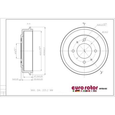 Tambour de frein arrière by EUROROTOR - HYD93 pa3