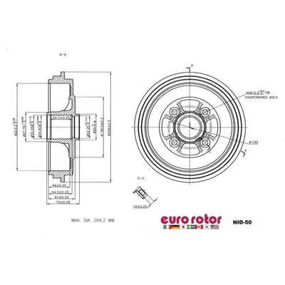 Tambour de frein arrière by EUROROTOR - NID50 pa3