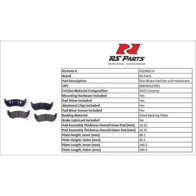 RS PARTS - RSD981CH - Rear Ceramic Pads pa2