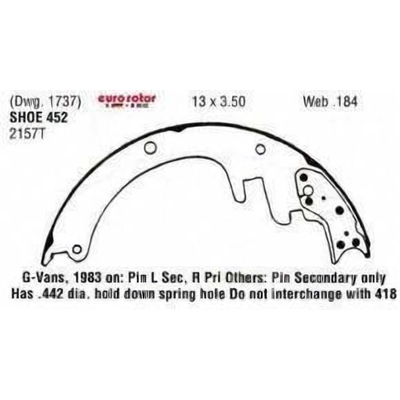 EUROROTOR - 452R - Rear New Brake Shoes pa1