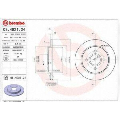 Rear Premium Rotor by BREMBO - 08.4931.21 (1 Qty) pa2