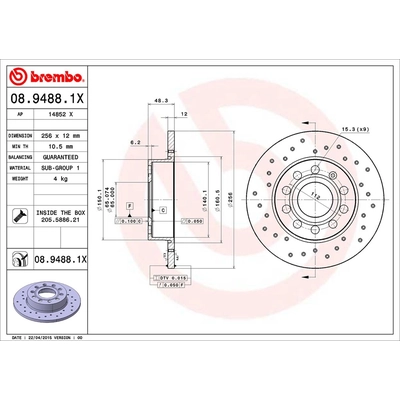 Rear Premium Rotor by BREMBO - 08.9488.1X (1 Qty) pa2