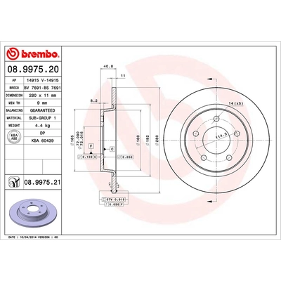 Rear Premium Rotor by BREMBO - 08.9975.21 (1 Qty) pa1