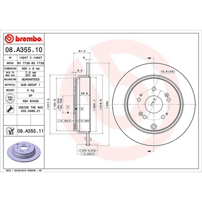 Rear Premium Rotor by BREMBO - 08.A355.11 (1 Qty) pa1