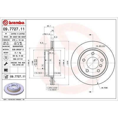 Rear Premium Rotor by BREMBO - 09.7727.11 (1 Qty) pa5