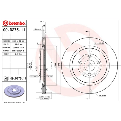 Rear Premium Rotor by BREMBO - 09.D275.11 (1 Qty) pa2