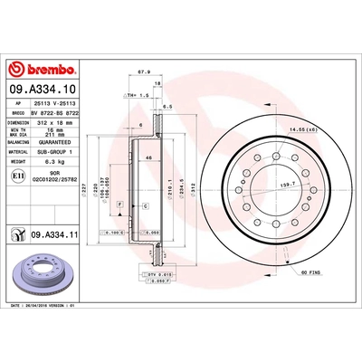 Rear Premium Rotor by BREMBO - 09.A334.11 (1 Qty) pa1