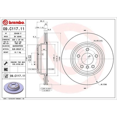 Rear Premium Rotor by BREMBO - 09.C117.11 (1 Qty) pa5